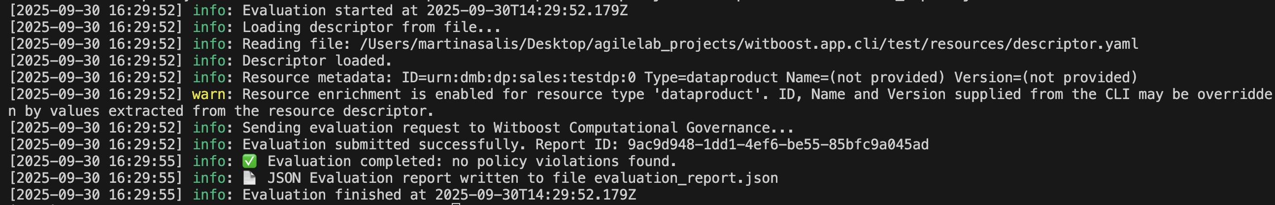 Example output report test